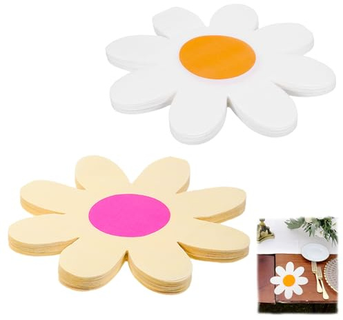 40 Stück Servietten Blumen Gänseblümchen Deko, Blumen Servietten 3-Lagige 25x25 cm/9.84x9.84 inch, Blumenform Geburtstag Hochzeit Party Tischdeko Sommerfest Geschirr Dekoration (Weiß und Gelb)