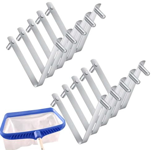 Pool Brush Clips Stainless Steel Skimmer Fittings, 10-Piece Double Pin V-Shape Pool Clips for Cleaning Brush, Wall, Pond, Leaf Skimmer Accessories, Daily Maintenance Tool for Swimming Pools