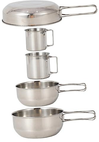 Anneome 5 Stück Teiliges Campinggeschirr Set Robuste Tassen und Töpfe für Outdoor Picknick Grillen und Angeln für Reisen und Camping