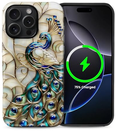 artslion 2 in 1 Aesthetic Hülle für iPhone 15 pro Hülle 6,1 Zoll Kompatibel mit MagSafen, Komplettschutz HandyHülle Magnetisch Stoßfest -Pfau Muster