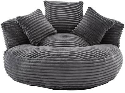 Luscriate Lazy Sofa Sitzsack Sessel mit hohem Rücken, Sitzsack mit Armlehnen, Single Gaming Sofa Stuhl für Schlafzimmer, Indoor & Outdoor (Dark Gray-Corduroy)