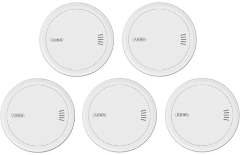 ABUS Rauchmelder Prefira 10 - Set mit 5 Q-Label zertifizierten Rauchwarnmeldern mit 10-Jahres-Batterie, Fehlalarm-Reduzierung mit Insektenschutzgitter und Verschmutzungskompensation - 5er Pack