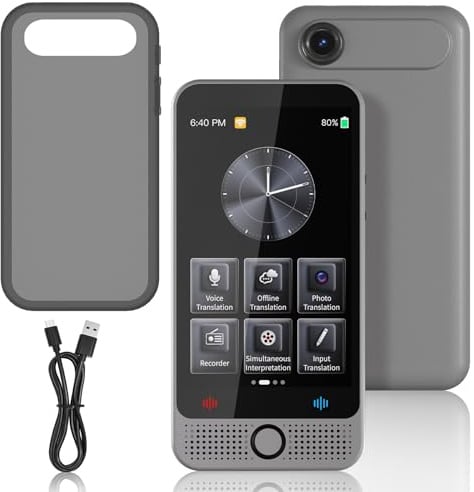 QDOJC Traducteur Vocal Instantané Sans Connexion, Traducteur Instantané avec 142 Langues, Traducteur Vocal Instantané Sans Wifi avec 19 Langues, Durable AI Translator avec batterie 2000 mAh (Gris)