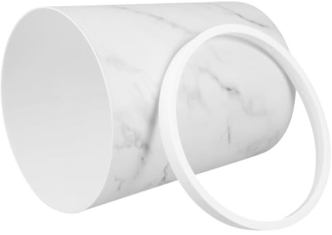 Holibanna Poubelle Ronde en Plastique Blanc avec Motif Marbre Rétro, Grosse Capacité, Résistante la Déformation, Cuisine et Salon