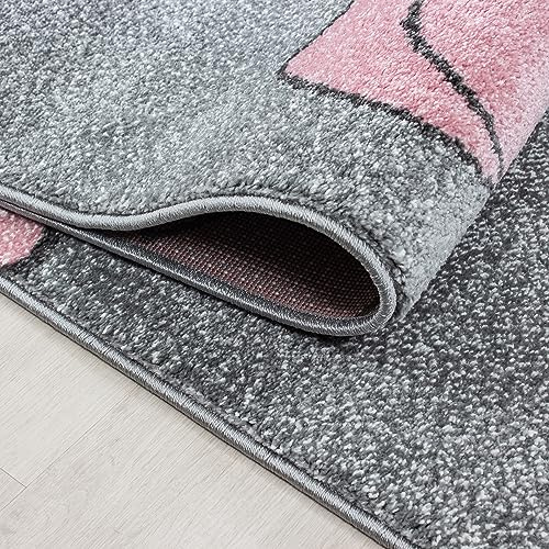KADIMA DESIGN Teppich Rund Pink 160x160 cm Kinderzimmer Bären-Motiv Pflegeleicht Farbenfroh Waschbar Strapazierfähig Robust Jugendzimmer Fußbodenheizung geeignet Oeko-TEX | LAGO