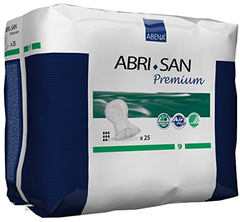 Abena Abri-San Premium Mens & Womens Incontinence Pads, Breathable & Comfortable, Fast Absorption, Discreet & Effective Shaped Incontinence Pads for Men/Women - Premium 9, 2400ml Absorbency, 4x 25PK