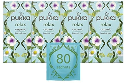 Pukka Herbs | Relax Organic Herbal Tea Box | Tea Infusion With Chamomile, Cardamon and Fennel | Perfect For Calming | Caffeine Free | 4 Packs | 80 Plant Based Biodegradable Tea Bags