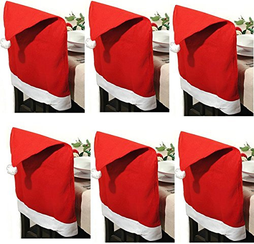 Annastore 6 x Stuhlhussen Weihnachtsmütze - Stuhlhussen für Weihnachten - Hussen Festtagstisch