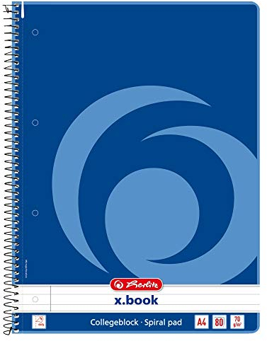 Herlitz Collegeblock x.book A4, liniert, 160 Seiten, Rand innen, 5 Stück