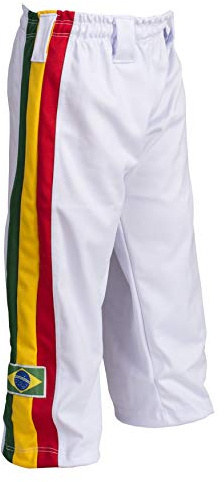 JL Sport Pantaloni Autentico Brasileiano Capoeira Arti Marziali Ragazzo (Bianco Giamaicano Reggae Theme) - 11-12