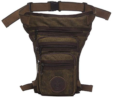 Xieben Canvas Thigh Drop Leg Bag for Men Tactical Military Motorcycle Rider Multi-Pocket Waist Fanny Pack Mens Travel Hiking Climbing Cycling Outdoors Coffee