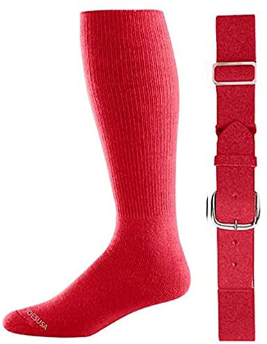 Joe's USA - Ensemble de chaussettes et ceinture de baseball (toutes tailles et couleurs disponibles), Fille Homme, écarlate, 7-9