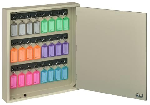 Acrimet Organisateur Armoire à Clés Mural en MDF pour 24 Clés avec Serrure (24 Porte-clés Multicolores et 24 étiquettes) (Armoire Beige)