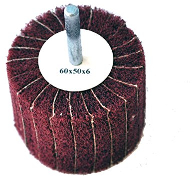 Fächerschleifer mit Vlies-Gewebekombination 60mmx50mm, 6mm Einspannschaft, Körnung: 120 - Schleifmopstift, Lamellenschleifer, Schleifmop Schleifvlies, Lamellenrad mit Schaft.