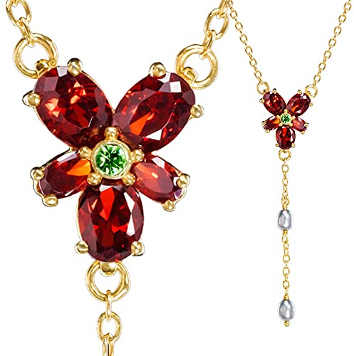 The Noble Collection - Harry Potter Hermione Granger Replica Necklace | 18in Gold Plated Sterling Silver, Freshwater Pearls, Faceted Glass | Official Merchandise, Red, Sterling Silver
