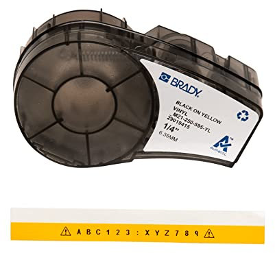 Brady Vinyl-Etiketten für Etikettendrucker M211 & M210 - Vinyl-Klebe-Druckeretiketten - Industrieetikettenband für Kabel/Namensetiketten - Schwarz auf Gelb (6.35mm x 6.40m) - M21-250-595-YL