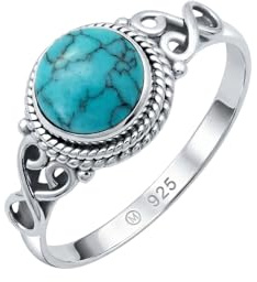 mantraroma Silberring Damen 925 Sterling Silber – runder Edelstein Ring, Vintage Statement Ring Schmuck, elegantes Geschenk für Frauen