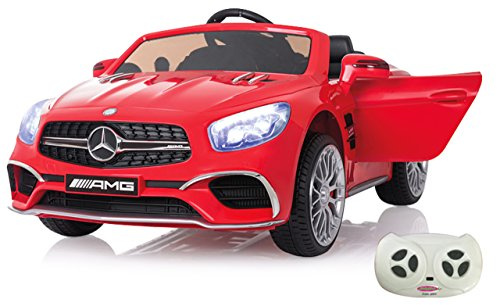 JAMARA 460294 Ride-on Mercedes SL65 rot 12V-Softanlauf, 2-Gang, Stoßdämpfer, SD-Slot, AUX-und USB-Anschluss, LED, Hupe, bis zu 90 Min. Fahrzeit, Ultra-Gripp Gummiring