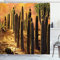 ABAKUHAUS Kaktus Duschvorhang, Sonnenuntergang in Wild Wüste, Stoffliches Gewebe Badezimmerdekorationsset mit Haken, 175 x 180 cm, Lachs Grün