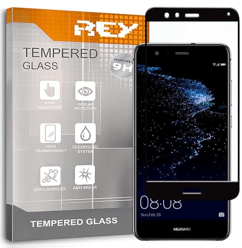 REY 3D Bildschirmschutz aus gehärtetem Glas für Huawei P10 Lite, Schwarz, Displayschutzfolie 9H+ Härte, Anti-Kratzen-Öl-Bläschen, Voller Schutz, 3D, 4D, 5D