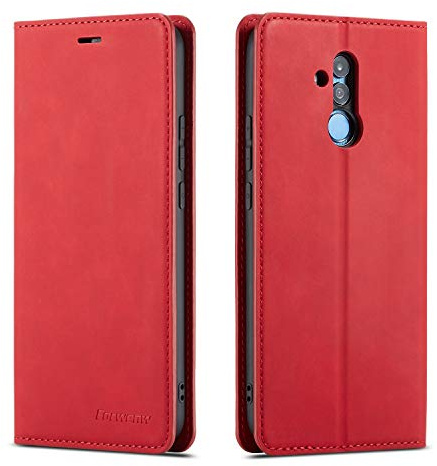 QLTYPRI Hülle für Huawei Mate 20 Lite, Premium Dünne Ledertasche Handyhülle mit Kartenfach Ständer Flip Schutzhülle Kompatibel mit Huawei Mate 20 Lite - Rot