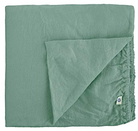 Linen & Cotton Weicher Griff Spannbettlaken Spannbetttuch Bettlaken mit Gummizug Alicia - 100% Leinen Gewaschen, Mint Grün (150 x 200 cm) Laken Leintuch Betttuch Groß Bettwäsche Bett Doppelbett Sommer