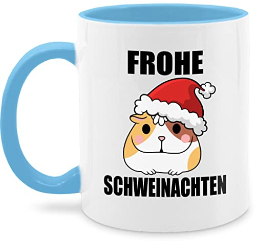 Tasse Tassen 325ml - Statement Sprüche - Frohe Schweinachten mit Meerschweinchen - 325 ml - Hellblau - meerschweinchentasse spruchtasse sarkasmus schwein kaffeetasse spruchtassen spruch