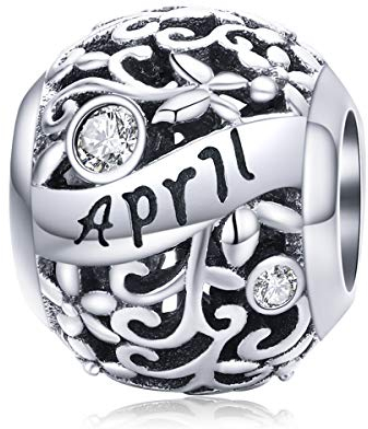 Charm-Anhänger aus echtem 925er-Sterlingsilber mit Aufschrift Happy Birthday, 12 Farben, Geburtsstein für Pandora-Charm-Armband, Jahrestag, Muttertagsschmuck (April)