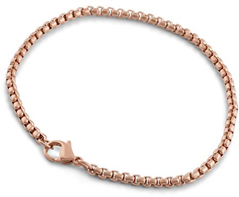 Akitsune Baca Chain links Bracelet | 3mm diameter | Box Rolo Chain Men Women stainless steel carabiner Minimalist - Rose Gold 21cm