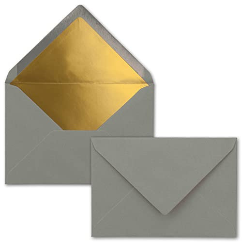 Kuverts in Graphit-Grau - 10 Stück - Brief-Umschläge DIN C6-114 x 162 mm - 11,4 x 16,2 cm - Naßklebung - matte Oberfläche & Gold-Metallic Fütterung - ohne Fenster - für Einladungen