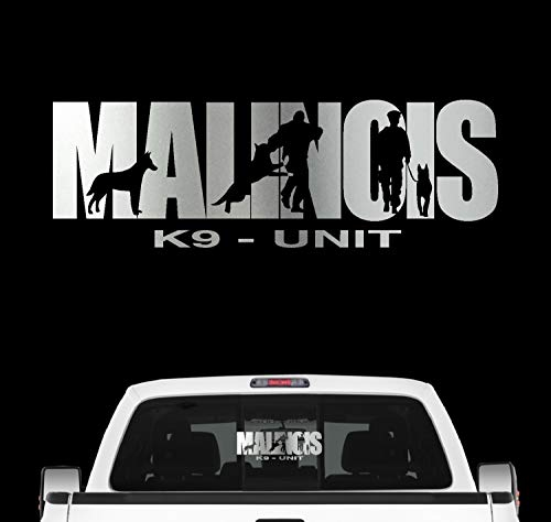 siviwonder Malinois Hundesport Auto Aufkleber Hund Folie Belgian Mali Diensthund K9 Unit Farbe Silber Metallic, Größe 80cm
