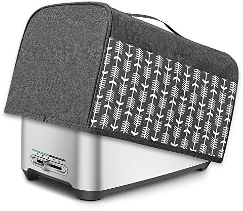 Yarwo 4 Slice Toaster Cover with Pockets and Top Handle, Nylon Fits Most Standard 4 Slice Long Slot Toasters, 39.8 x 20.6 x 20.4cm, Grey with Arrow Pattern