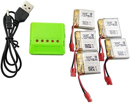 ZYGY 5PCS 3.7V 380mAh Batteries au Lithium & 1PCS 5 en 1 Chargeur pour SYMA X21 X21W X26 D15 X100 RC Drone Pièce de Rechange Quadricoptère