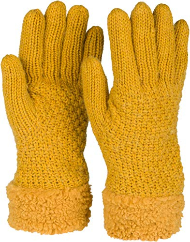 styleBREAKER Damen warme Winter Handschuhe mit Perlmuster und Fleece, Thermo Strickhandschuhe, Fingerhandschuhe 09010032, Farbe:Curry