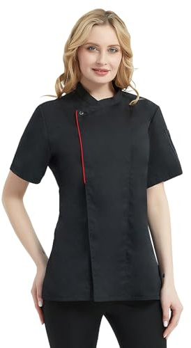 TOPTIE Manteau de chef à manches courtes pour femme Noir M