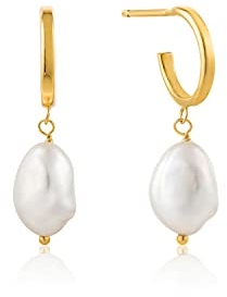 Ania Haie Damen Ohrstecker Pearl of Wisdom Mini Hoop aus 925 Sterling Silber 14k vergoldet, besetzt mit einem Süßwasserperlenanhänger, Durchmesser 10mm, inkl. Geschenkverpackung