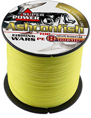 Ashconfish - Filo da pesca intrecciato a 8 fili, super resistente, resistente, per pesca in acqua salata e acqua dolce, resistente all'abrasione, zero stretching, 1000 m, 3,6 kg, giallo