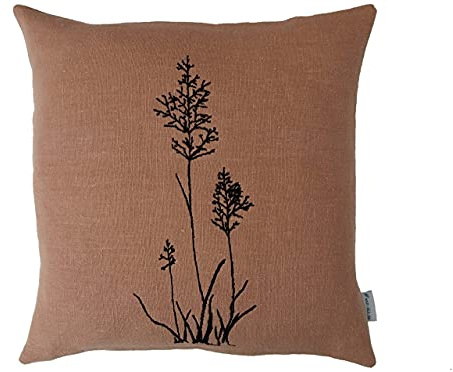 Leinen Kissenbezug | 3 Gräser | 100% Leinen zimt-farben, cognac, haselnuss-farben | schwarz bestickt Größen:40x40,45x45,30x50,40x50,50x50,40x60cm|Knopfleiste mit Zwirnknoepfen | Herbst-Deko | hygge