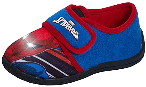 Marvel Spiderman-Jungen-Hausschuhe mit Beleuchtung, einfach zu befestigen, rutschfeste Sohle, blinkende LED-Hausschuhe für den Innenbereich