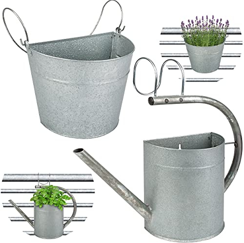 alles-meine.de GmbH 2 TLG. Set: Hänge - Töpfe Farbwahl Blumentopf/Wandvase/Hängetopf - Ø 35 cm - Metall - metallic grau/anthrazit - Gießkanne - HALB RUND - Hängend/mi..
