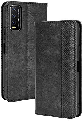 WEIOU Hülle für VIVO Y20s / Y11s / Y20, Premium TPU/PU Leder Klappbar Schutzhülle Tasche Handyhülle mit Standfunktion & Kartensteckplätzen, Schwarz
