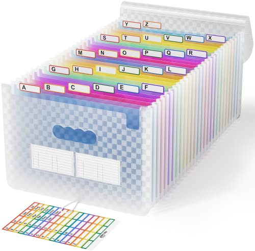 ABC life Dokumentenmappe A4 mit Gittermuster,26Fächermappe Datei Organizer,Regenbogen Akkordeon Erweiterbar Ordnungsmappe, Grosse Kapazität Dokumententasche,A4 Ordner Tragbar Sortiermappe Schule(Blau)