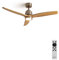 CREATE / WINDSTYLANCE/Ventilador de techo con luz níquel aspas madera natural con mando / 40W, Silencioso, Ø132 cm, 6 velocidades, temporizador, verano-invierno, doble altura