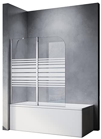 SONNI Mampara Bañera Abatible Serigrafiada 180°Cristal Templado 120x140cm, con Estabilizador y Perfil Aluminio
