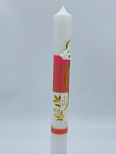 Taufkerze Kommunionkerze Gold/Pink inkl. Beschriftung / Personalisierung / Kommunion / Taufe / Handarbeit C103-RZ