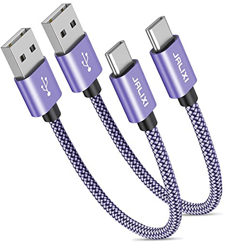JALIXI Short USB-C Cable 30CM, Fast Charging Nylon for iPhone 16/15 Pro Max, Samsung Galaxy S24-S23-S22-S10-S9, A55-A54-A53-A35-A25-A15-A14, Car Charger, Android Auto, Purple