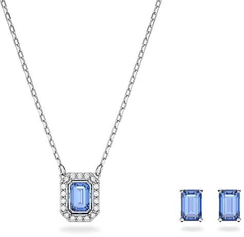 Swarovski Una Set, Blaue und Rhodinierte Halskette und Ohrringe mit Strahlenden Swarovski Kristallen