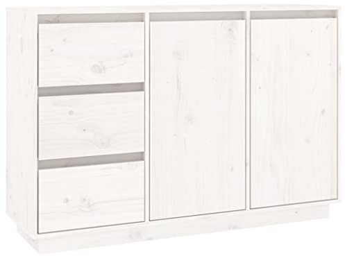 vidaXL Sideboard in White - Solid Pinewood Side Cabinet with 2 Doors and 3 Drawers - ic Wooden Console Table for Bedroom, Living Room