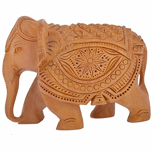 Handicraft Wooden Carvein Design Showpiece for Home and Office Table Decoration I (7,6 cm) Home Decor I Wooden Elephant Statue I Ambabari Elephant showpiece by Indian Collectible