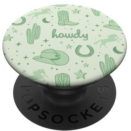 Pastel Cowboy Hat and Boot Pattern Green Cowgirl Aesthetic PopSockets Adhesive PopGrip